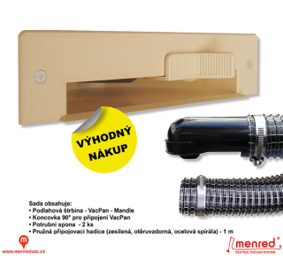 Podlahová štěrbina VacPan - barva mandle - Instalační komplet s flexi hadicí s koncovkami. Nepřilnavý povrch.