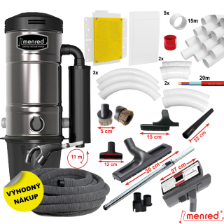 Centrální vysavač MENRED CVS-1800BP PLUS + Instační komplet hadice ve zdi (11 m)